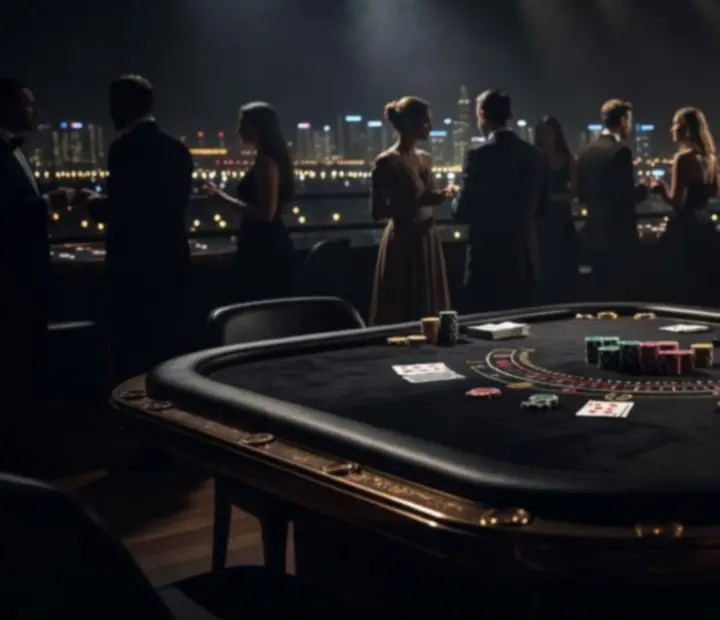 Elegancki stolik BlackJack w ciemnej, klubowej scenografii