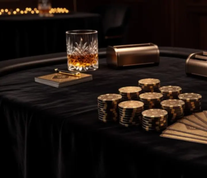 Premium stół pokerowy z elegancką oprawą świetlną, przygotowany na wieczorny event.